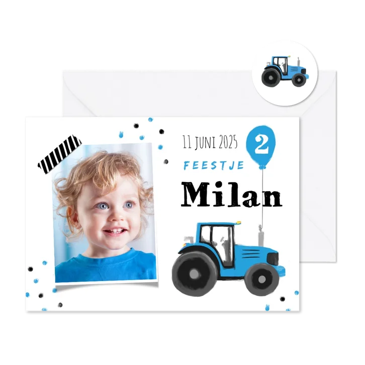 kinderfeestje stoer blauw tractor confetti ballon boerderij