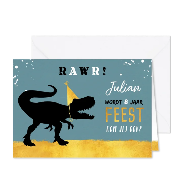 Kinderfeestje stoer met t-rex en hippe goudlook accenten