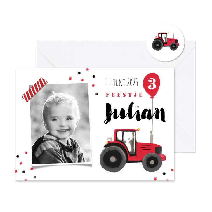 kinderfeestje stoer rood tractor confetti ballon boerderij