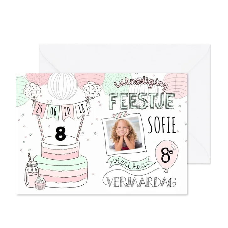 Kinderfeestje taart roze mint