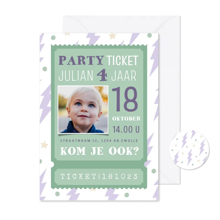 Kinderfeestje ticket met bliksem