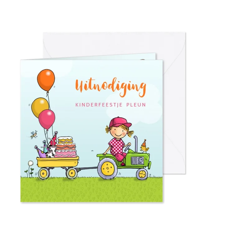 Kinderfeestje tractor met aanhanger meisje
