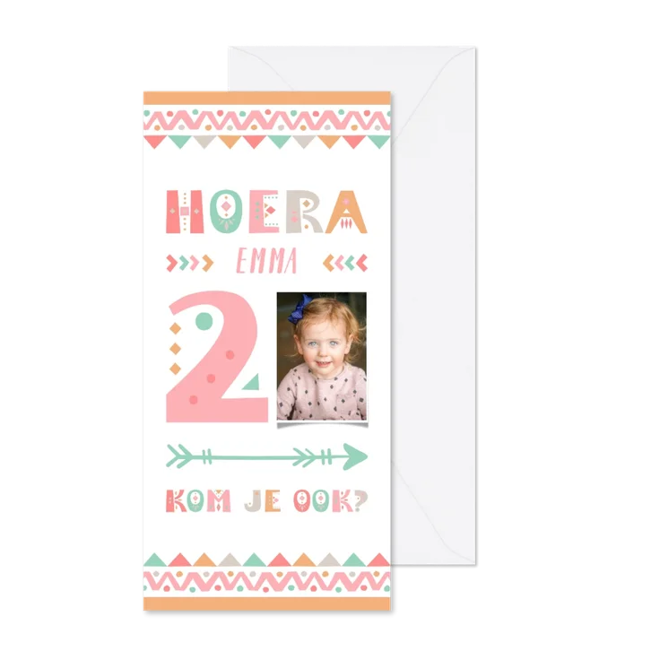 Kinderfeestje tribalstijl uitnodiging 2 jaar meisje