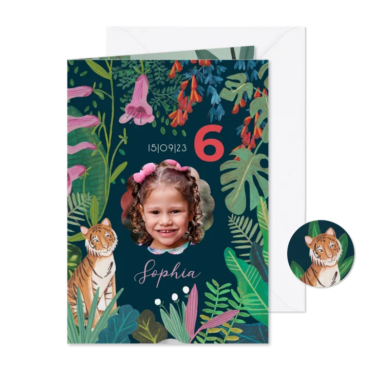 Kinderfeestje tropische jungle met tijger en bloemen