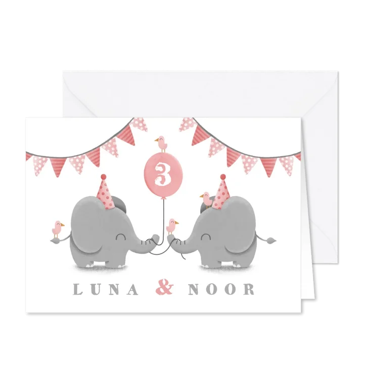 Kinderfeestje tweeling olifantjes met slingers en ballon