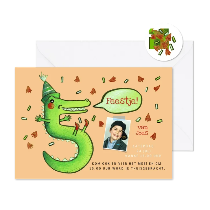 Kinderfeestje uitnodiging 5 jaar als krokodil