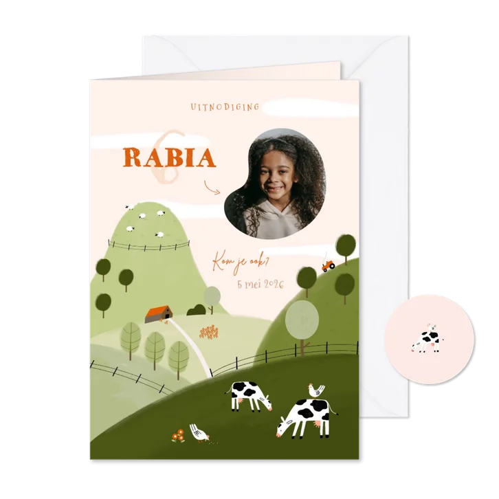 Kinderfeestje uitnodiging boerderij buiten foto meisje