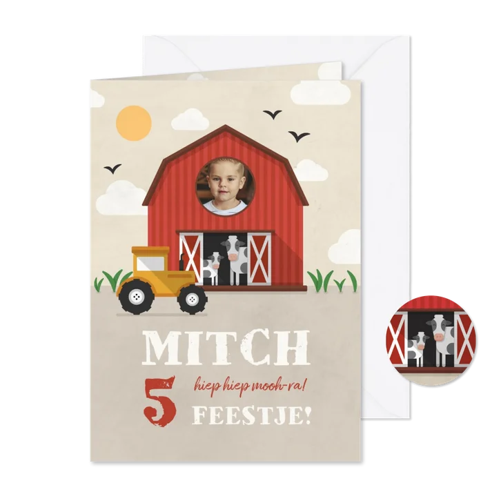 Kinderfeestje uitnodiging boerderij met koeien en tractor