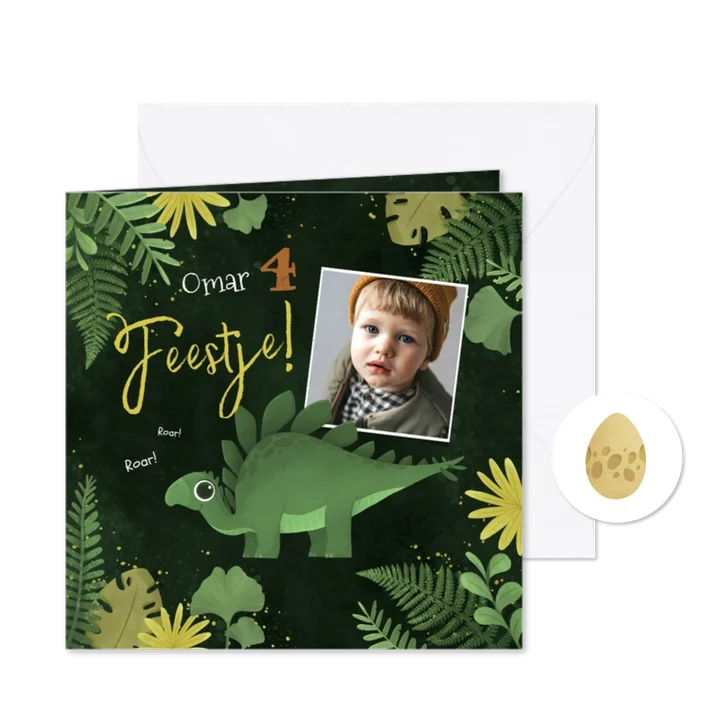 Kinderfeestje uitnodiging dinosaurus dino jungle foto