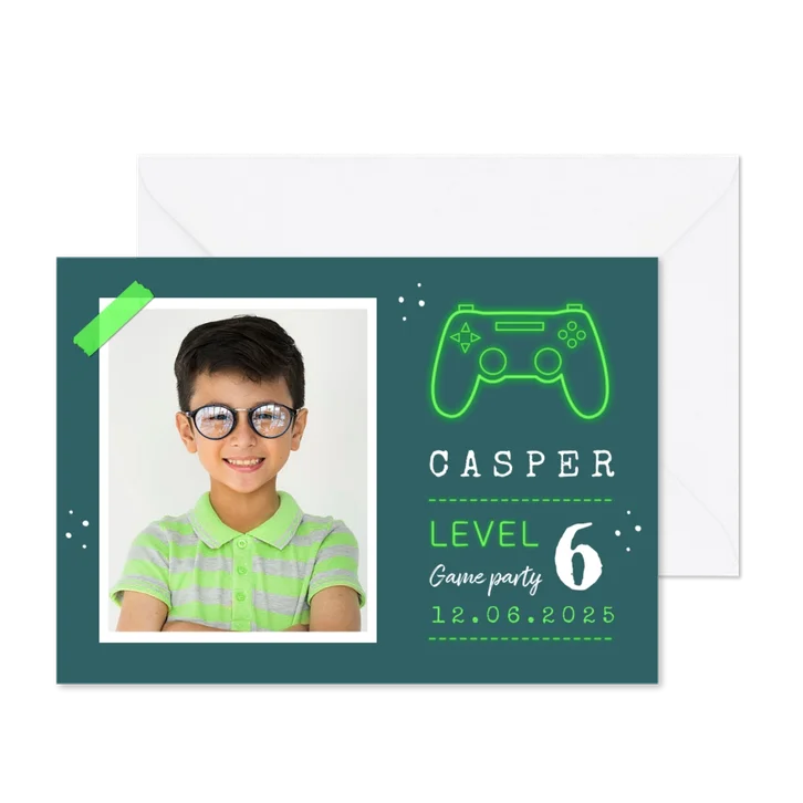 Kinderfeestje uitnodiging games controller groen