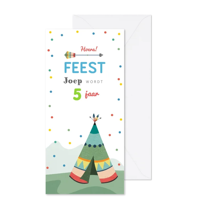 Kinderfeestje uitnodiging hip en vrolijk met confetti