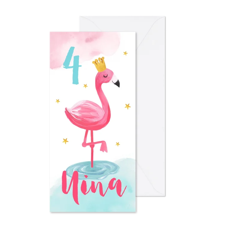 Kinderfeestje uitnodiging hip voor een meisje met flamingo