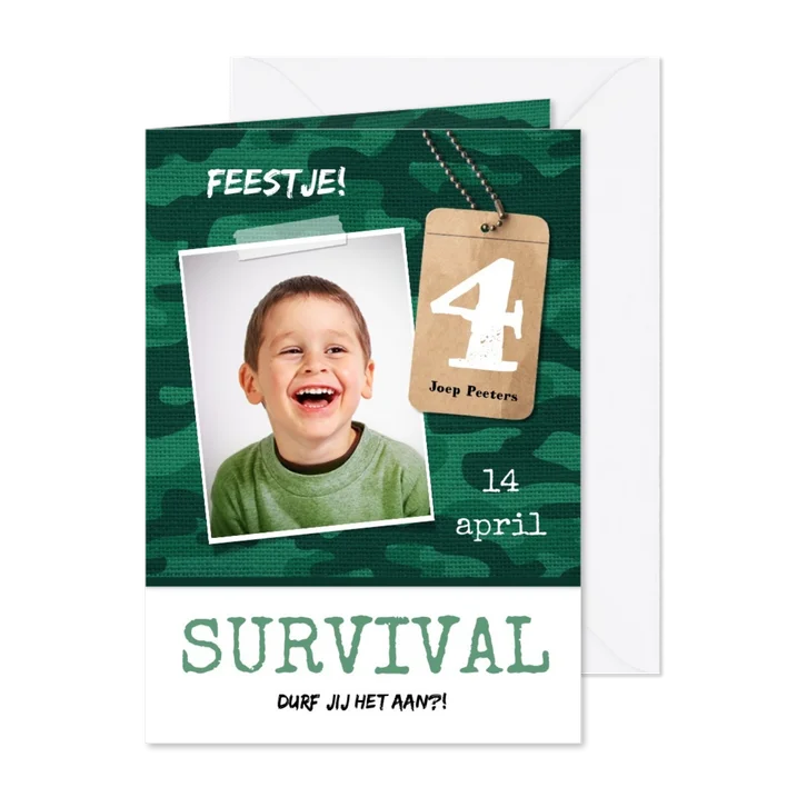 Kinderfeestje uitnodiging jongen leger survival jungle