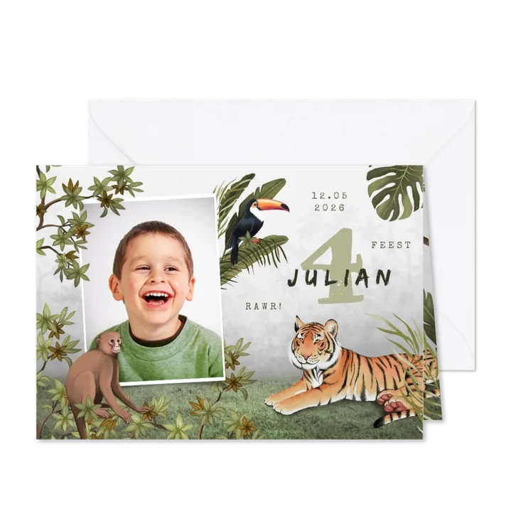 Kinderfeestje uitnodiging jungle dieren tropisch foto