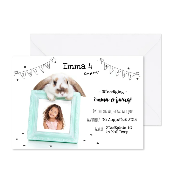 Kinderfeestje - Uitnodiging konijn fotolijstje