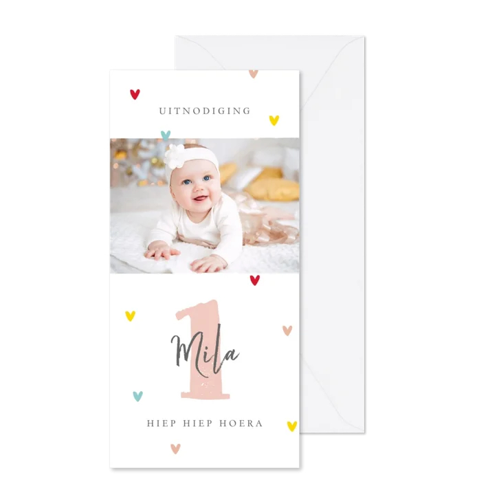 Kinderfeestje uitnodiging lief hartjes kleuren foto