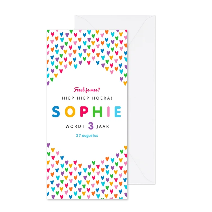 Kinderfeestje uitnodiging meisje kleurrijk met hartjes