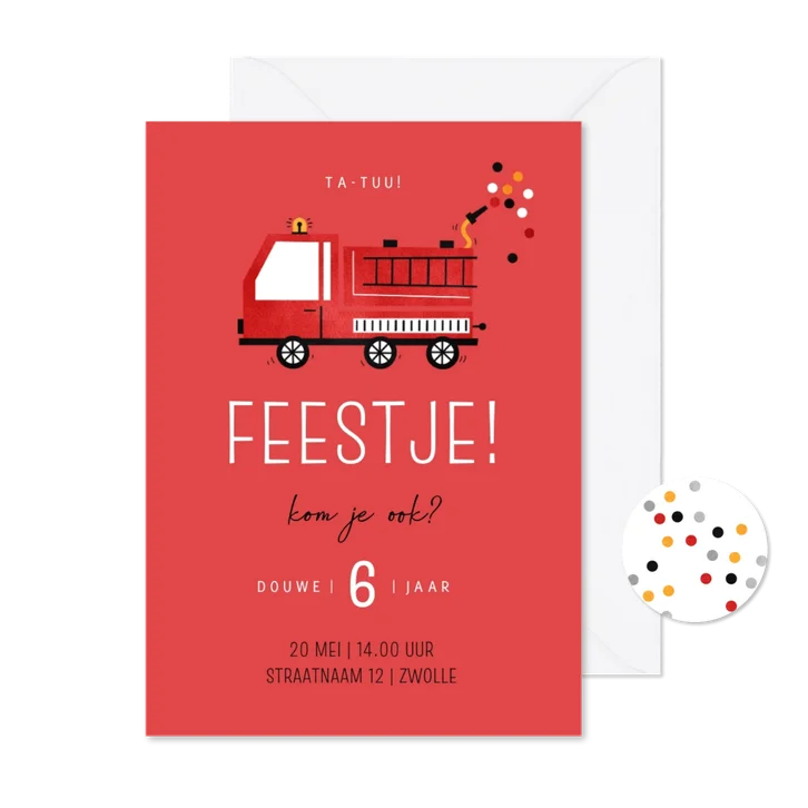 Kinderfeestje uitnodiging met brandweerauto