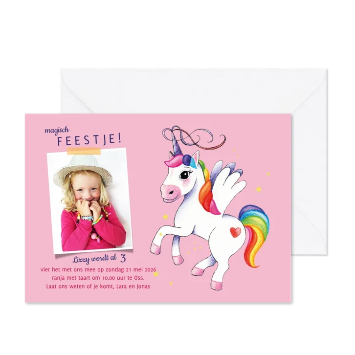 Kinderfeestje uitnodiging met unicorn