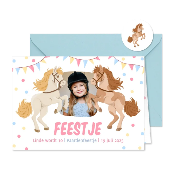 Kinderfeestje uitnodiging paardenfeestje met vlaggetjes