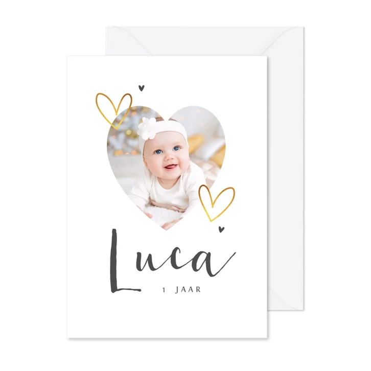 Kinderfeestje uitnodiging stijlvol eenvoudig goud hartjes