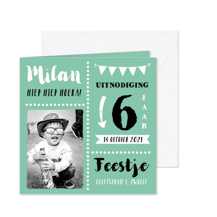 Kinderfeestje uitnodiging stoer en hip met eigen foto's