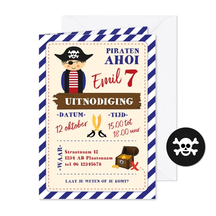 Kinderfeestje uitnodiging voor een piratenfeest