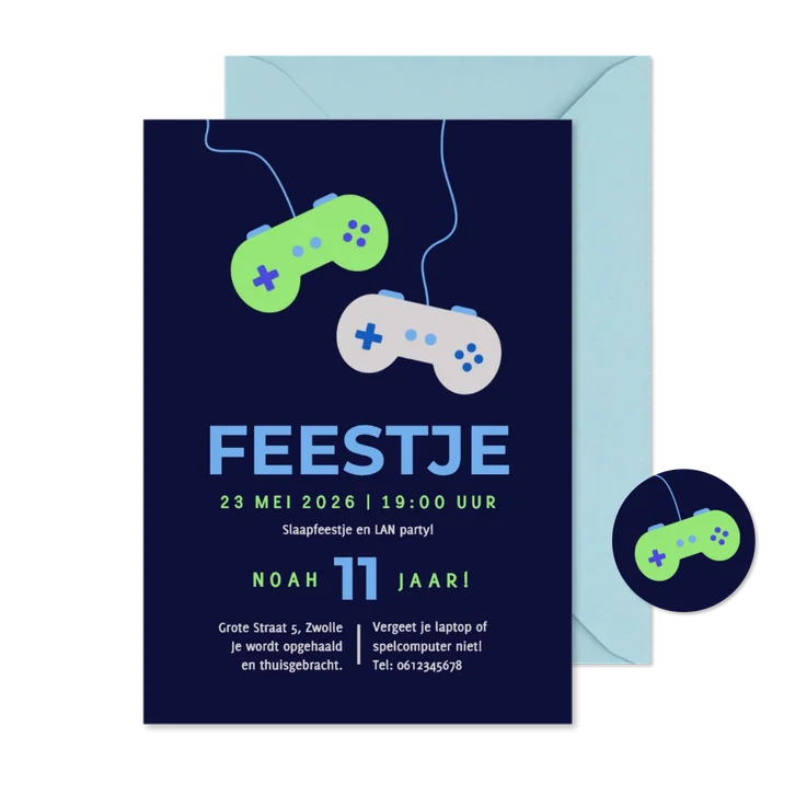 Kinderfeestje uitnodigingen game feestje met controllers