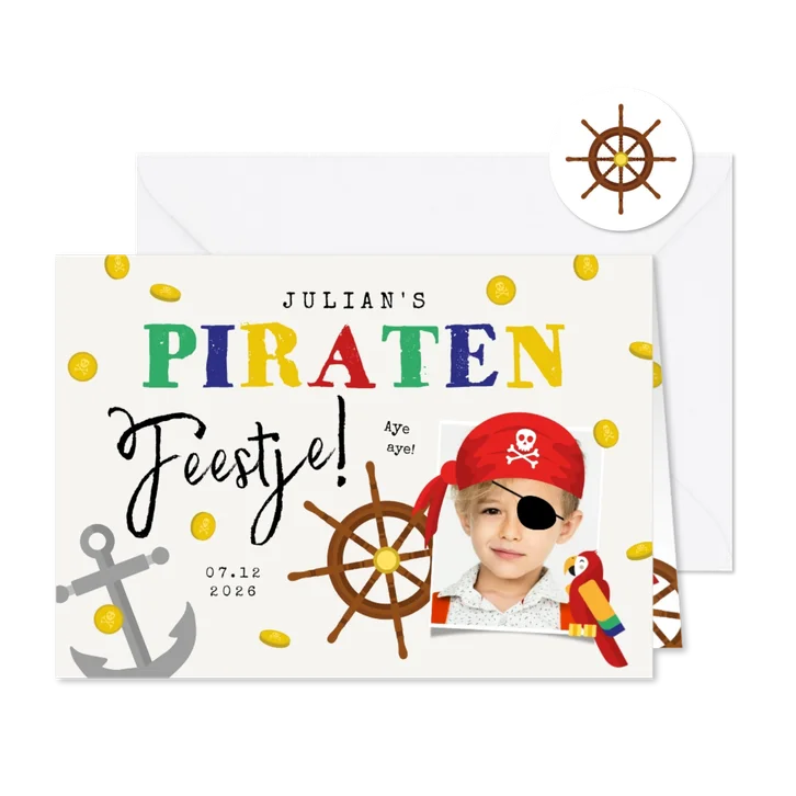 Kinderfeestje uitnodigingskaart piraten schatkist