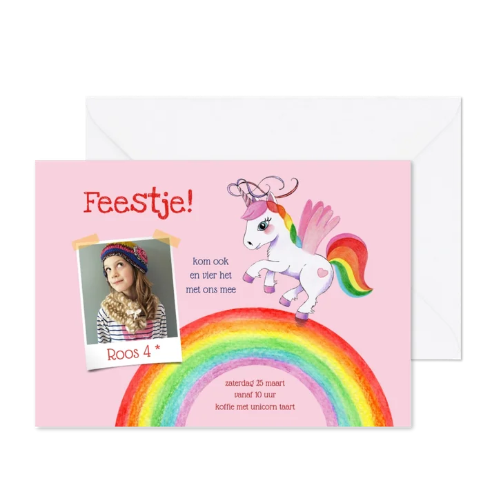 Kinderfeestje unicorn met regenboog