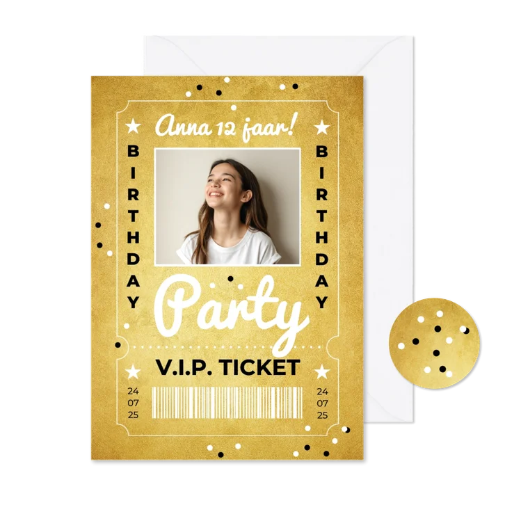 Kinderfeestje VIP ticket goud golden birthday party