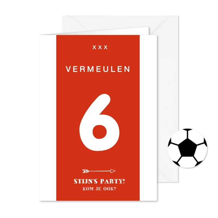 Kinderfeestje voetbalshirt uitnodiging rood wit