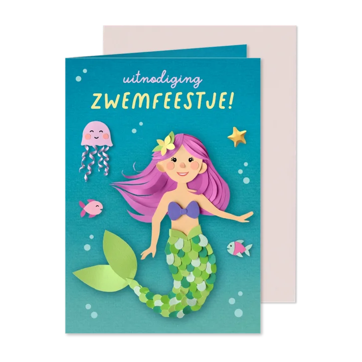 Kinderfeestje zeemeermin uitnodiging zwemfeestje