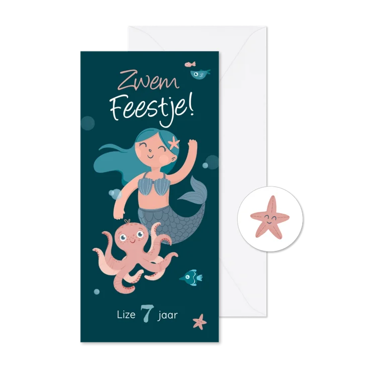 Kinderfeestje zeemeermin zwemfeestje vissen octopus