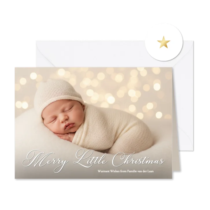 Klassiek fotokaartje merry little christmas grote foto