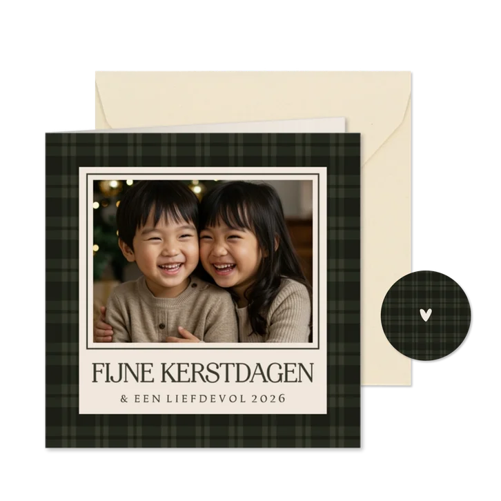  Klassiek kerstkaartje ruitjespatroon groen met foto