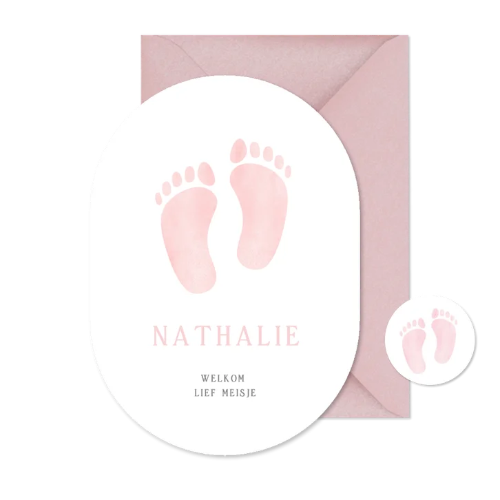 Klassiek lief geboortekaartje meisje met waterverf voetjes