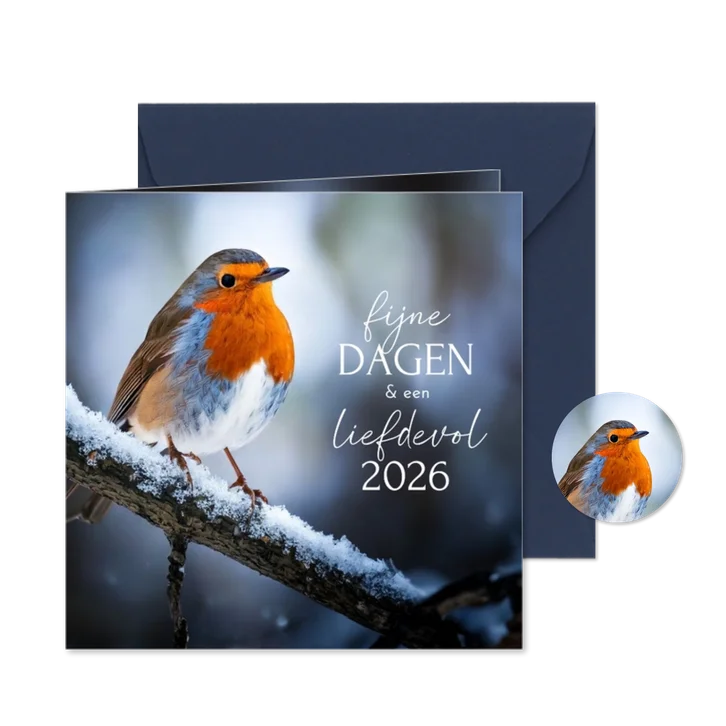 Klassiek nieuwjaarskaartje met foto roodborstje winter