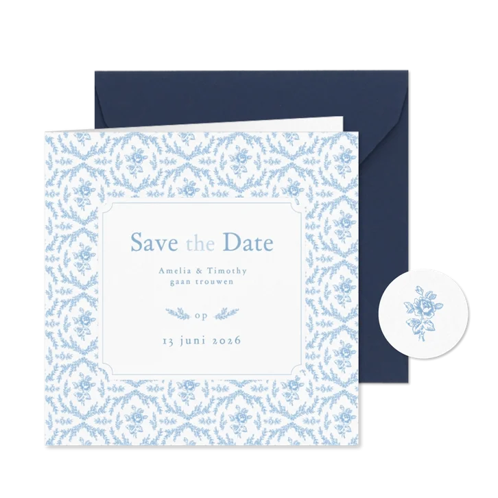Klassiek save the date kaartje bruiloft met vintage patroon