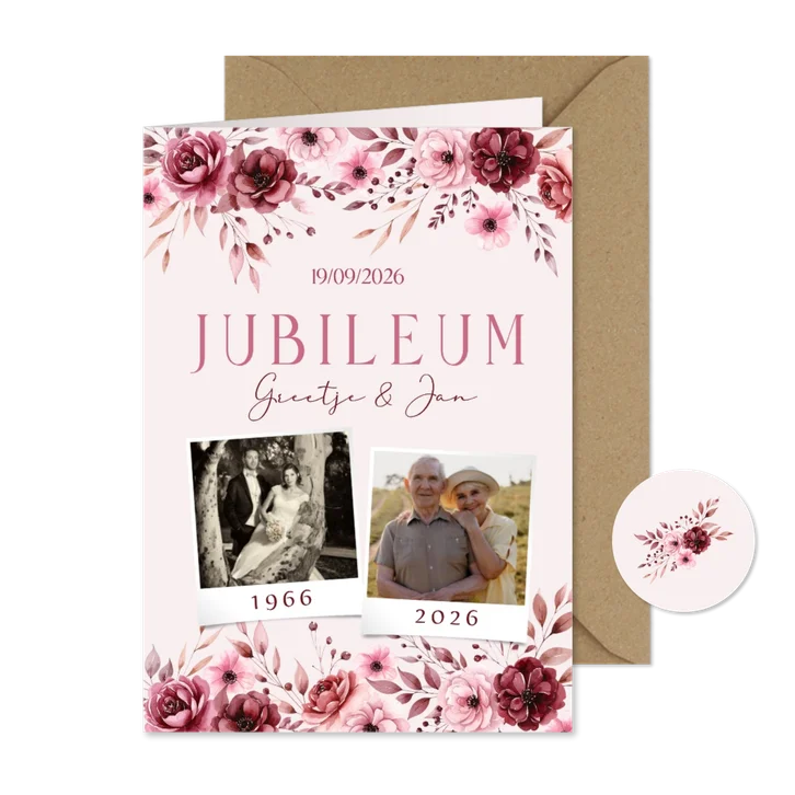Klassieke jubileum kaarten roze met aquarel rozen