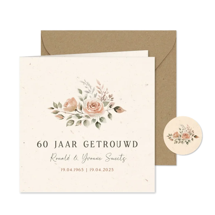 Klassieke jubileum uitnodiging met bloemen 60 jaar getrouwd