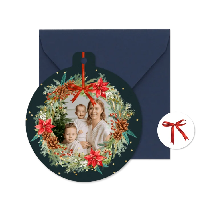 Klassieke kerstkaart kerstkrans foto sterren goudlook 