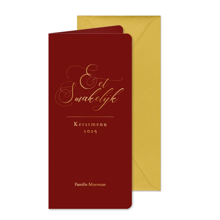 Klassieke menukaart kerst rood met goudfolie