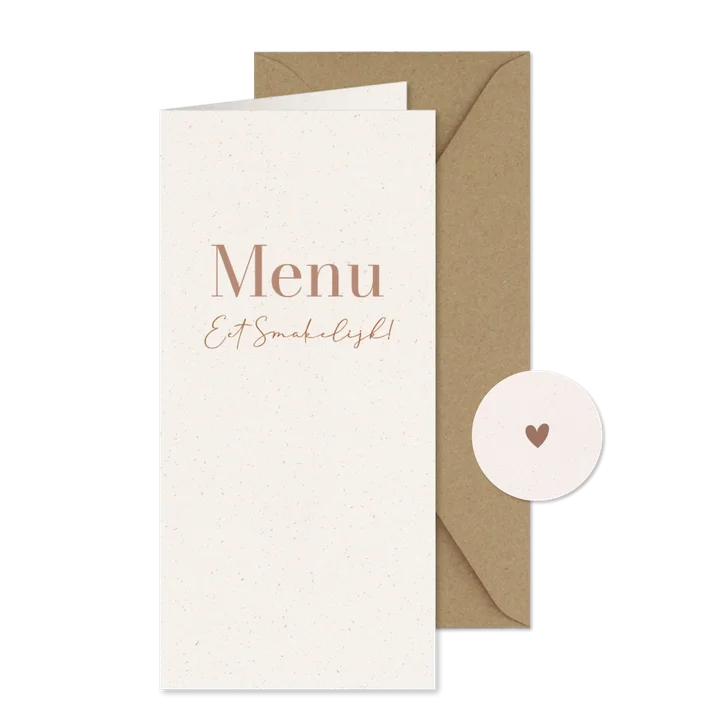 Klassieke menukaart trouwen beige papiertextuur