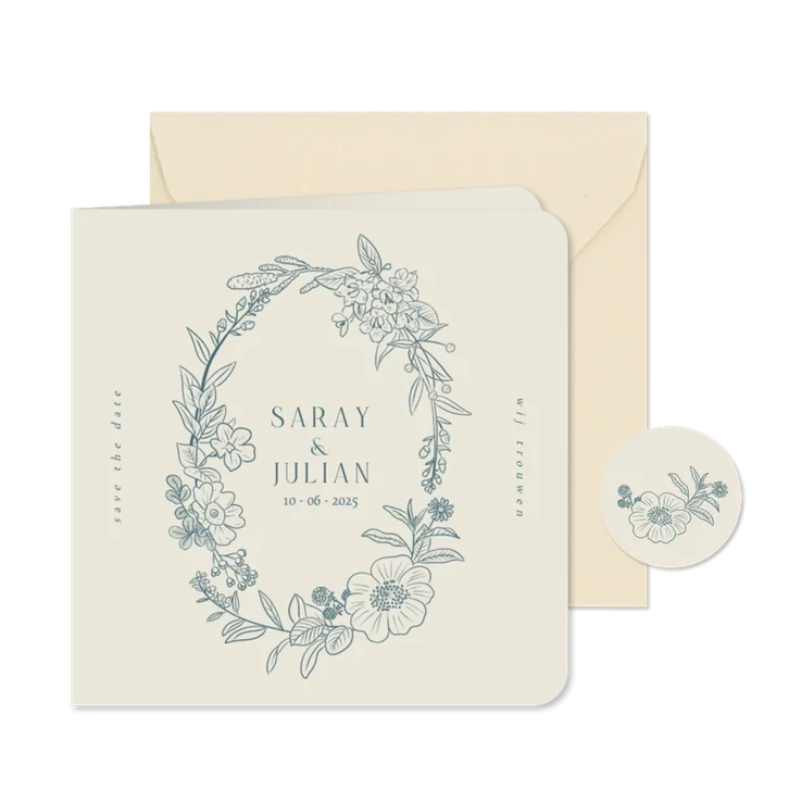 Klassieke save the date kaart met bloemen kader