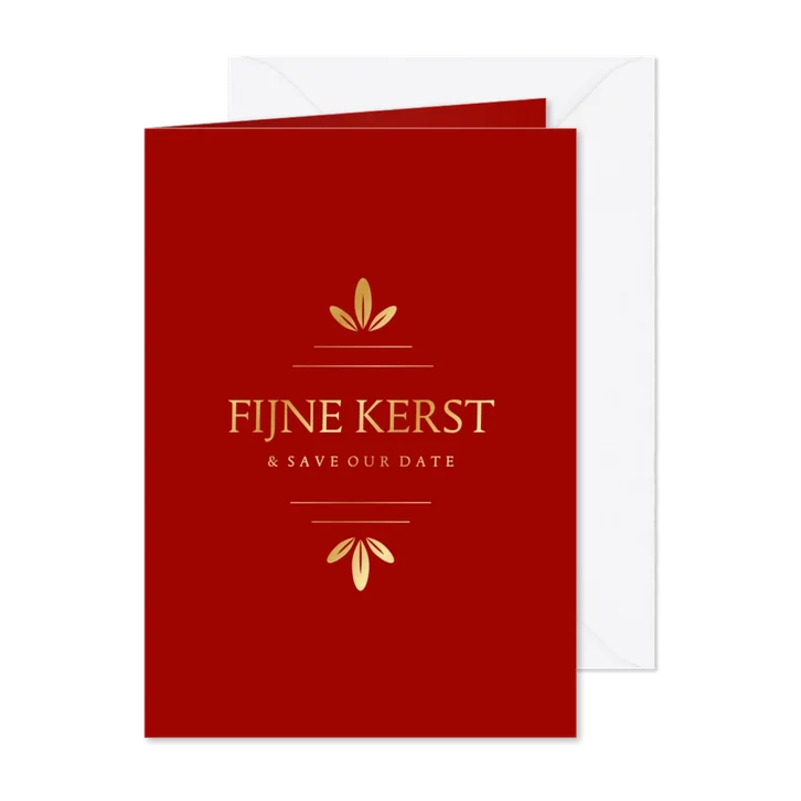 Klassieke save the date kerstkaart met gouden ornament