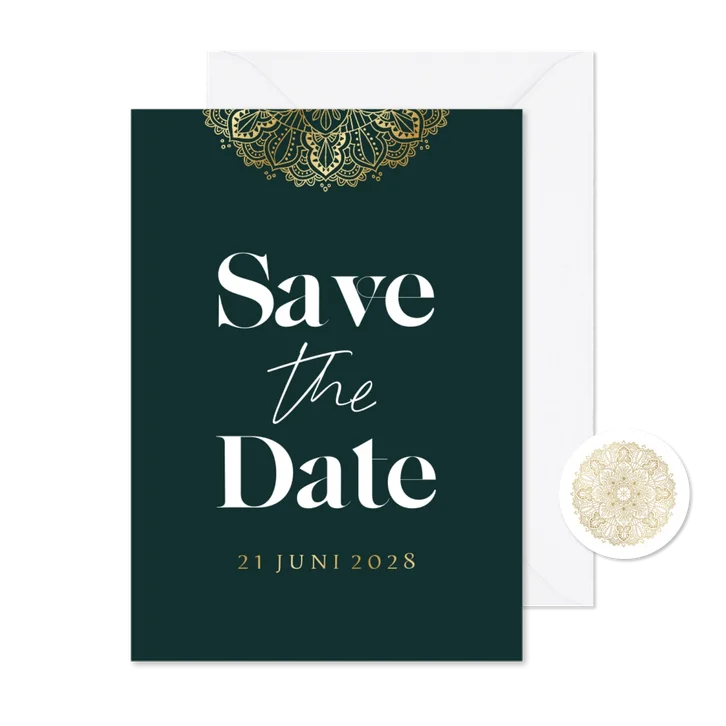Klassieke save the date mandala goud