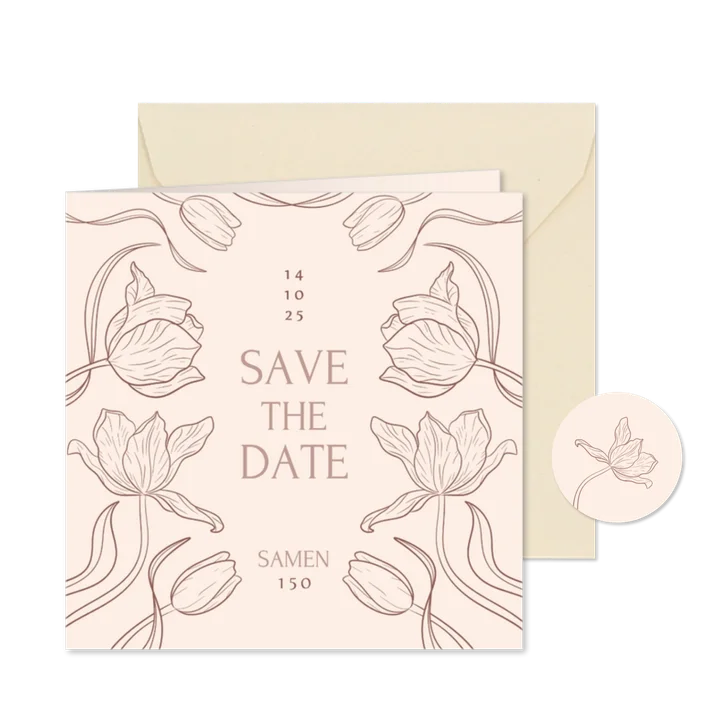 Klassieke save the date uitnodiging samen jarig tulpen