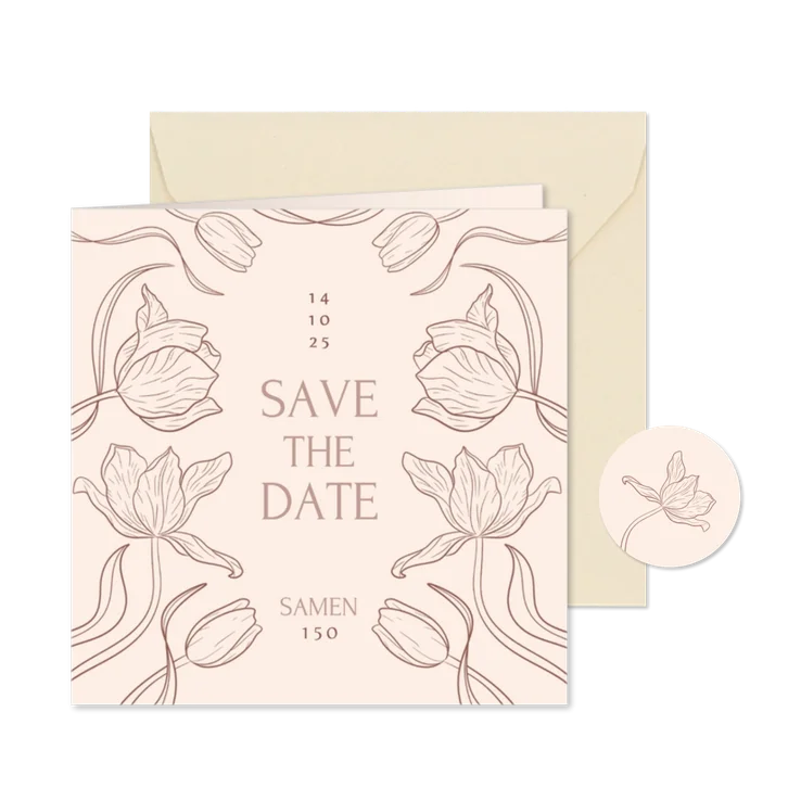 Klassieke save the date uitnodiging samen jarig tulpen