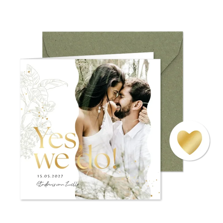 Klassieke trouwkaart lijnillustratie botanisch foto goud